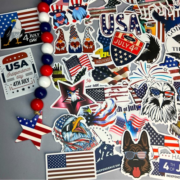 Celebrating The USA, 50 High Quality Patriotic Decal Stickers With Flags, Gnomes - Picture 4 of 16